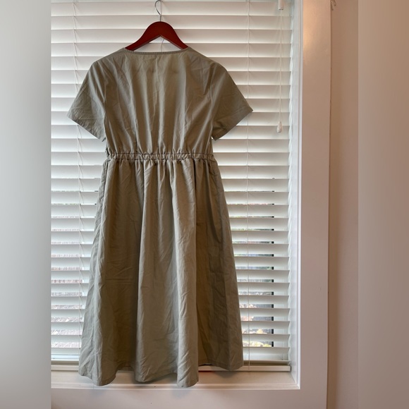 Sage Green Brown Button Up Short Sleeve Dress - Picture 3 of 7